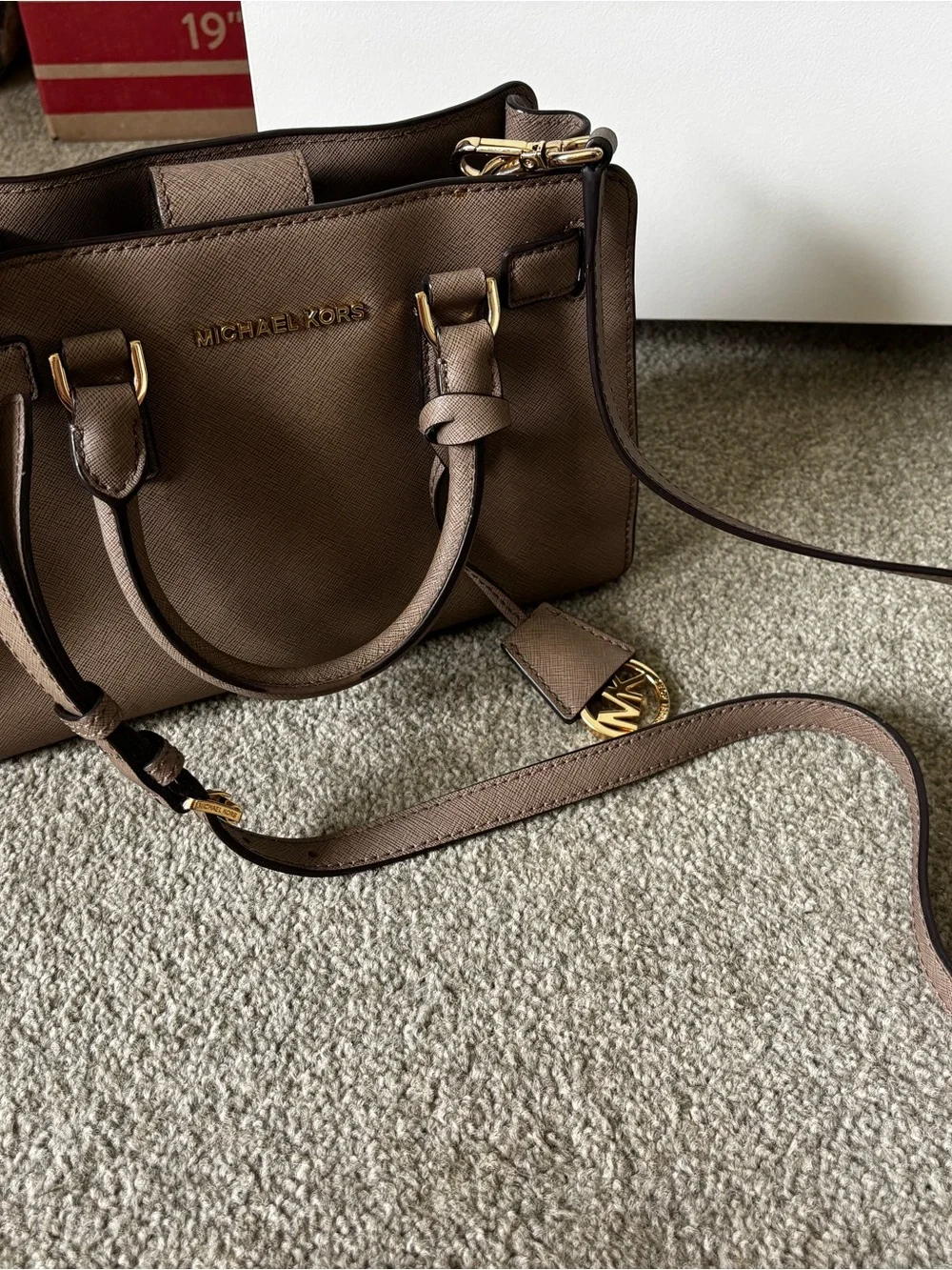 Michael Kors Taupe Saffiano Leather Crossbody Satchel